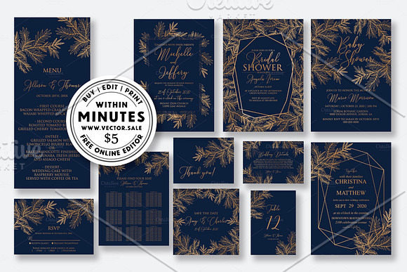 Wedding invitation foil gold blue in Wedding Templates - product preview 1