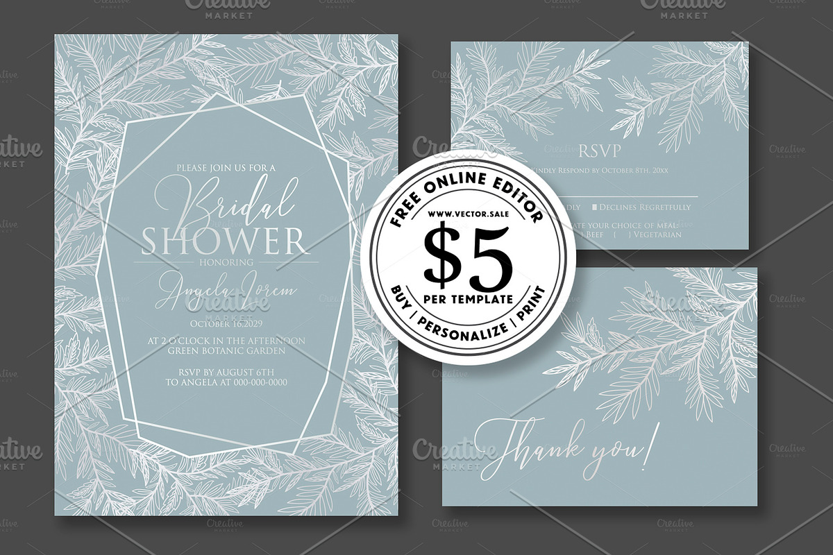 Wedding invitation silver foil blue in Wedding Templates - product preview 8