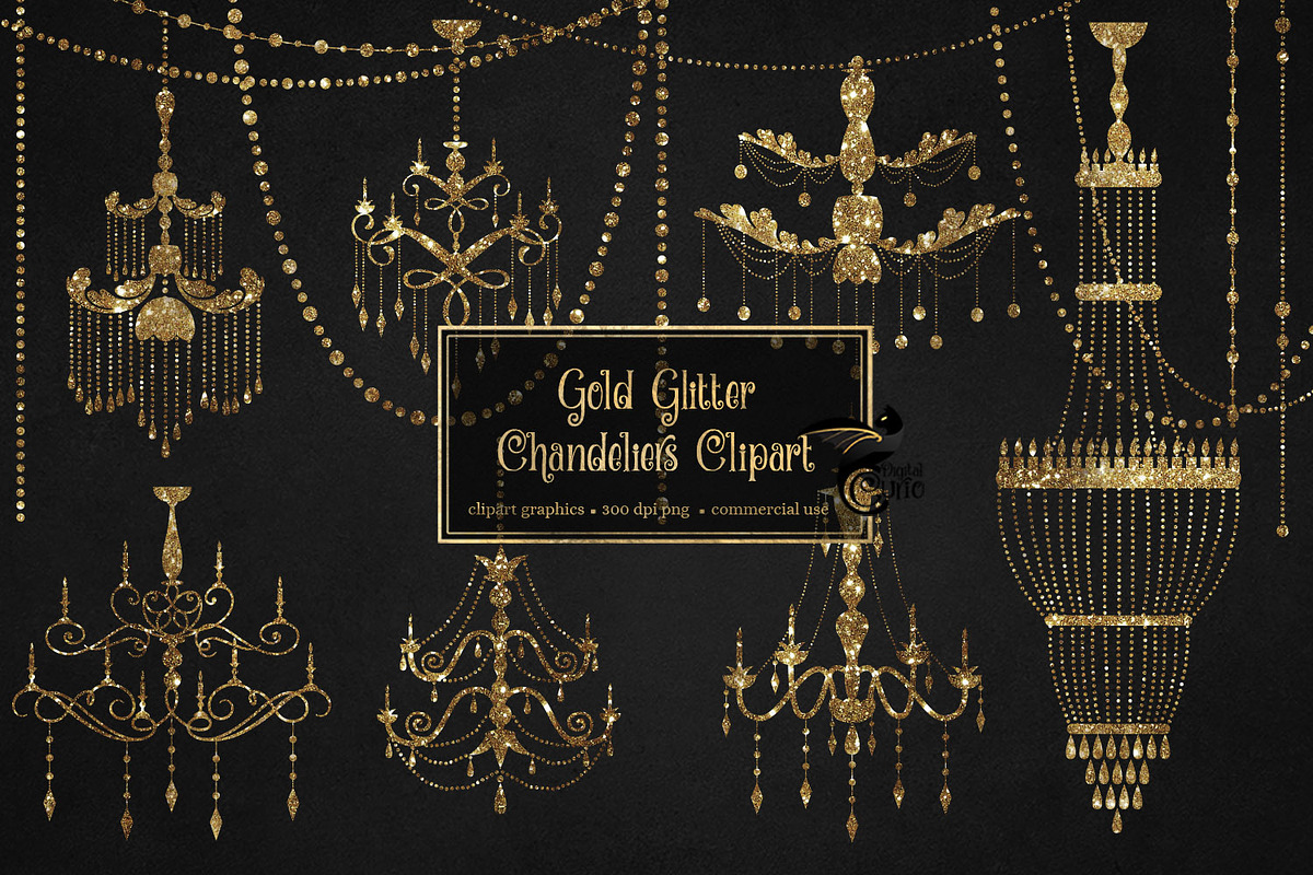 Gold Glitter Chandeliers in Illustrations - product preview 8