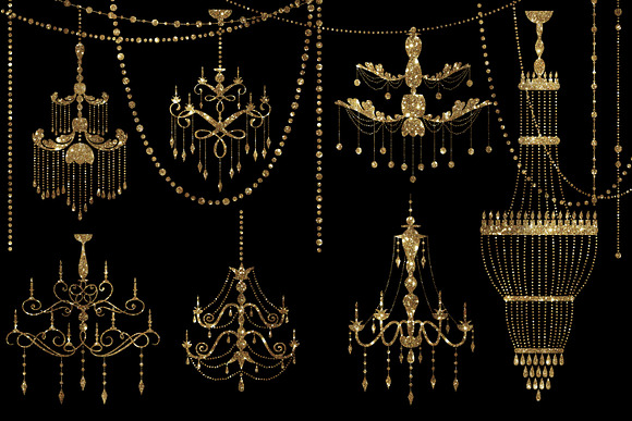 Gold Glitter Chandeliers in Illustrations - product preview 1