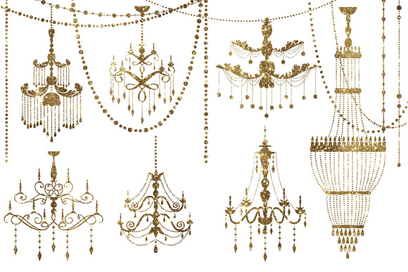 Gold Glitter Chandeliers in Illustrations - product preview 2