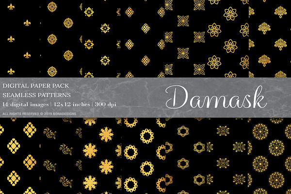 Gold Damask Digital Papers