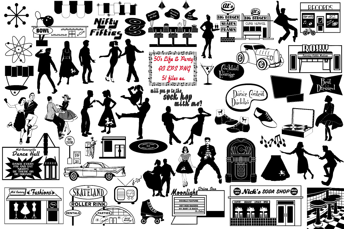 Retro 50's Life & Party AI EPS PNG in Illustrations - product preview 8