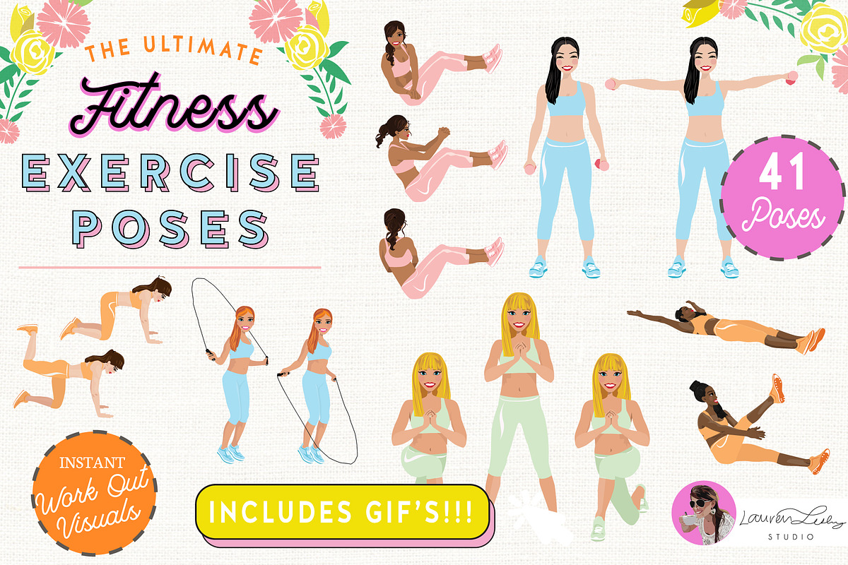 Exercise Fitness Poses Female in Illustrations - product preview 8