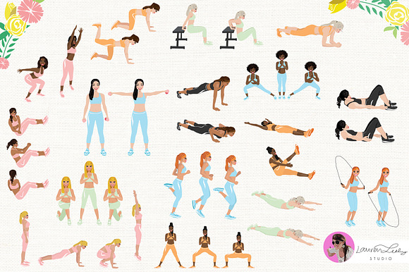 Exercise Fitness Poses Female in Illustrations - product preview 1