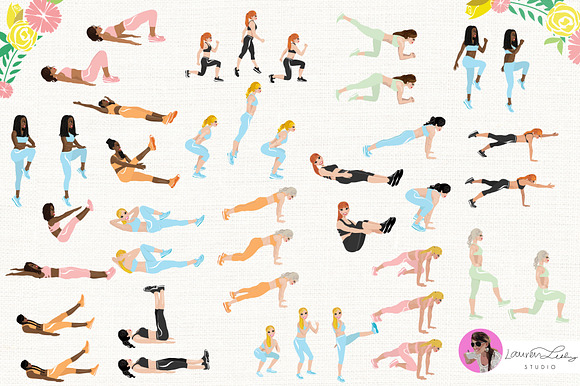 Exercise Fitness Poses Female in Illustrations - product preview 2