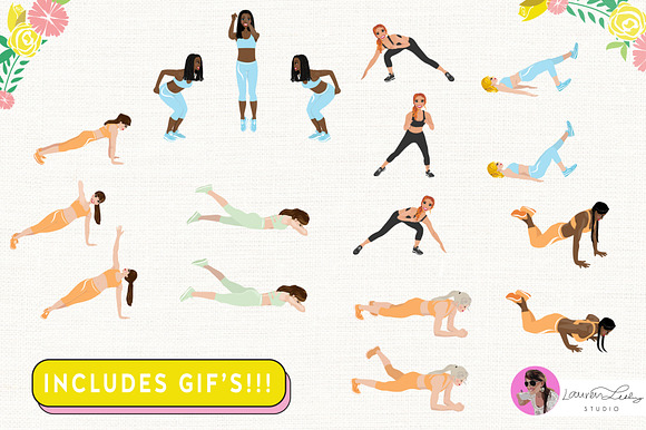 Exercise Fitness Poses Female in Illustrations - product preview 3