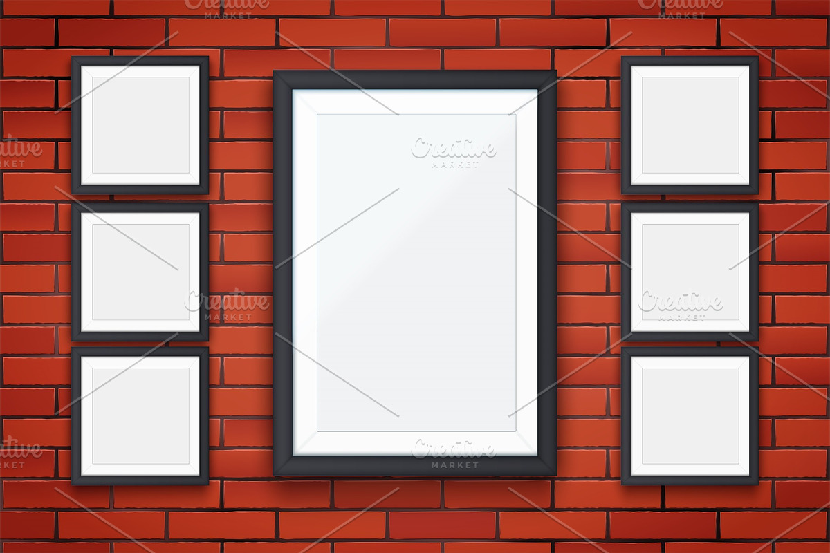 Red brick wall with picture frames in Objects - product preview 8