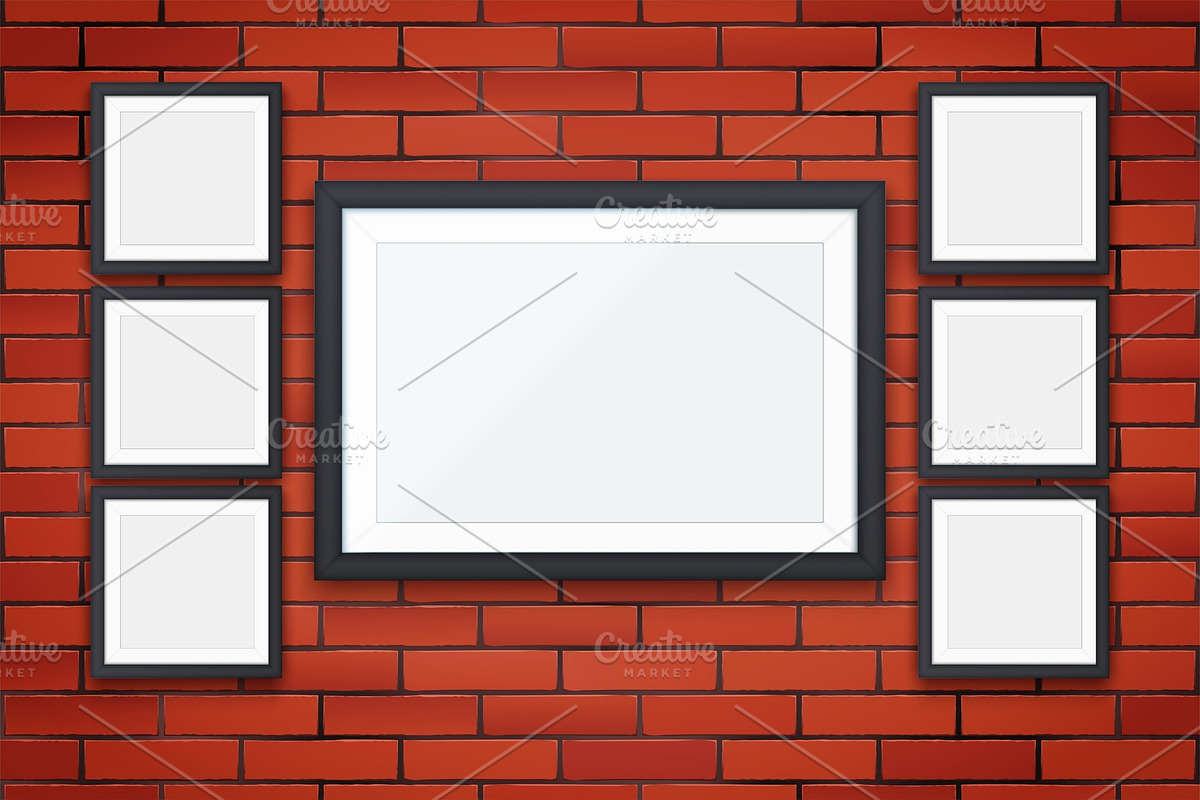 Red brick wall with picture frames in Objects - product preview 8
