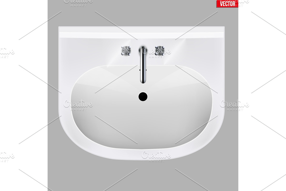 Classic white ceramic washbasins in Objects - product preview 8