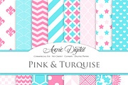 Turquoise and Pink Digital Paper