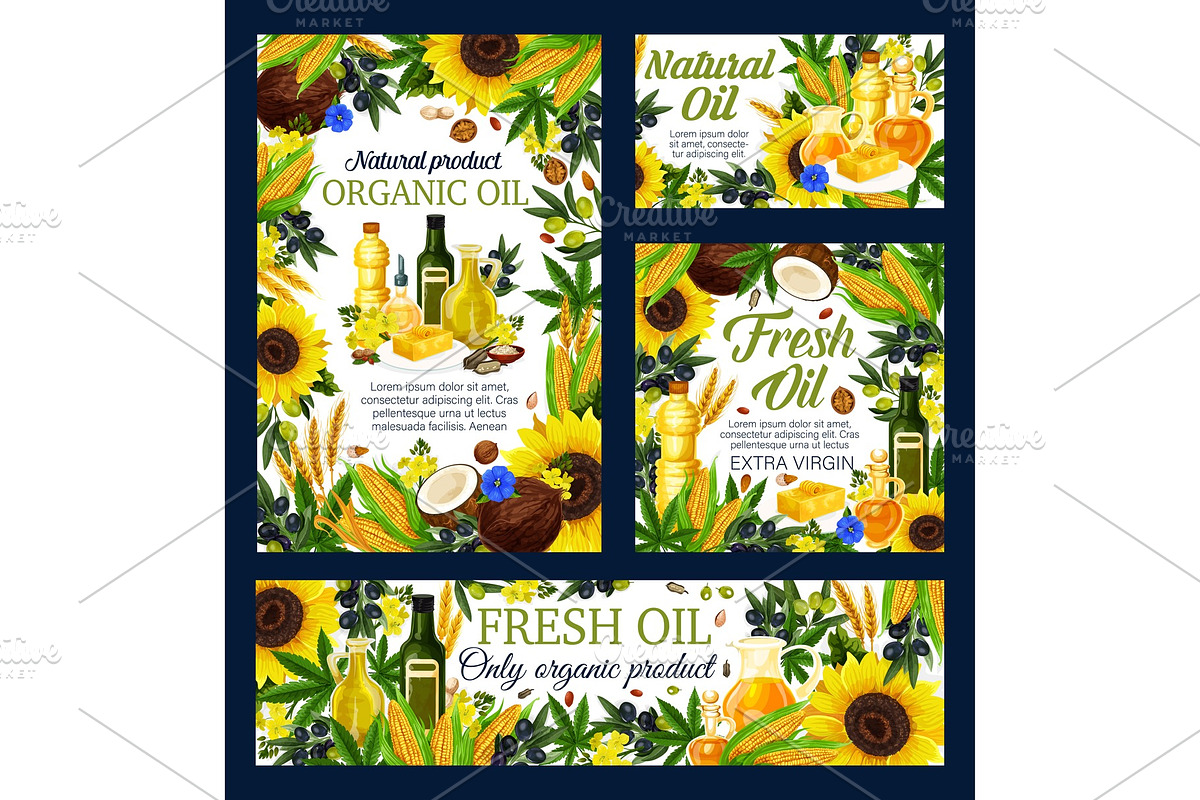 Oil bottles, olives, sunflower. in Illustrations - product preview 8
