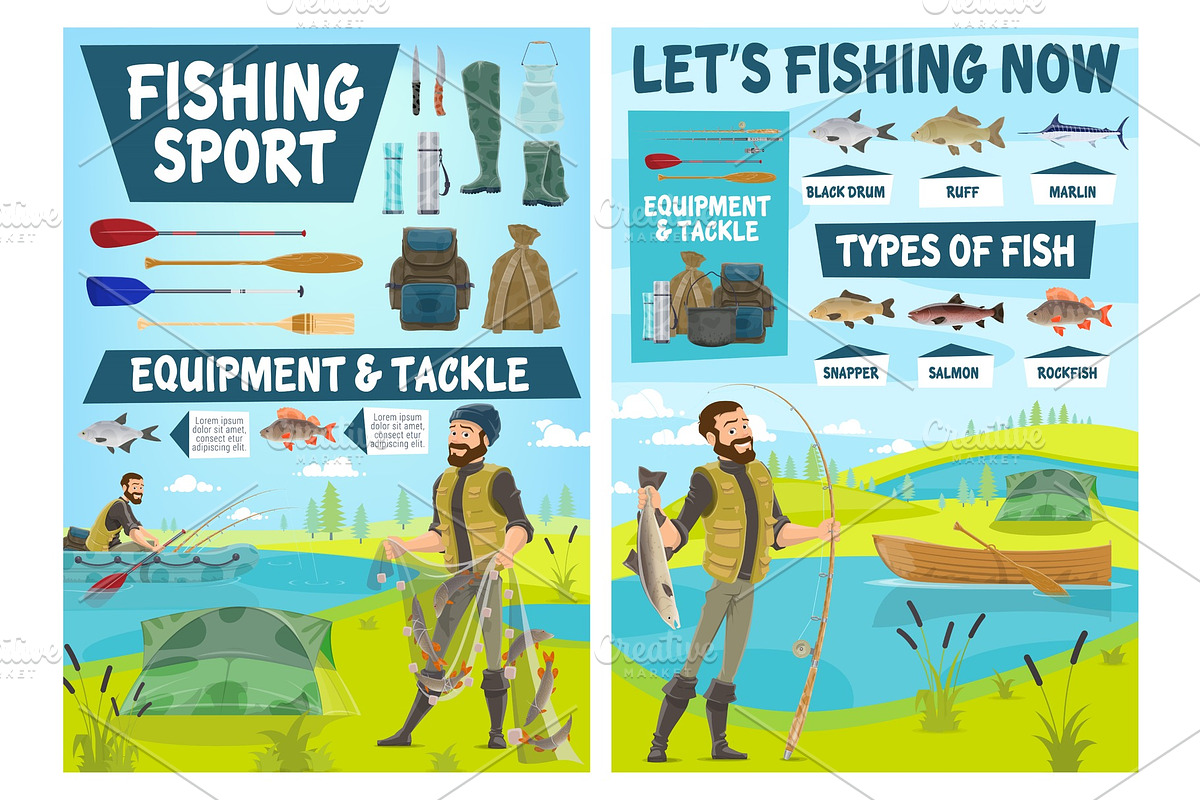 Fisherman, fish, fishing sport. in Illustrations - product preview 8