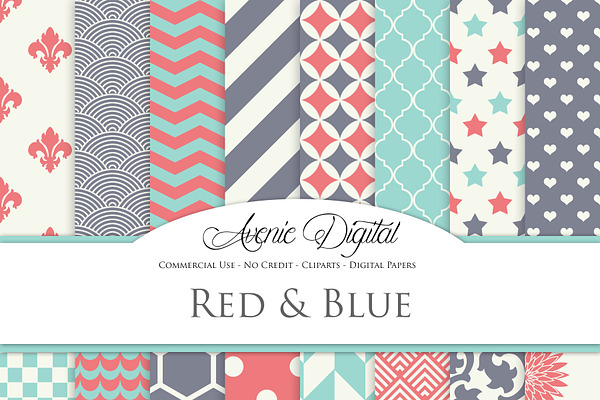 Red, teal and blue Digital Paper