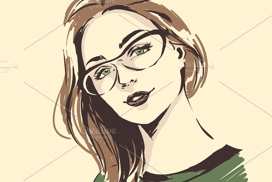 Fashion woman sketch in glasses