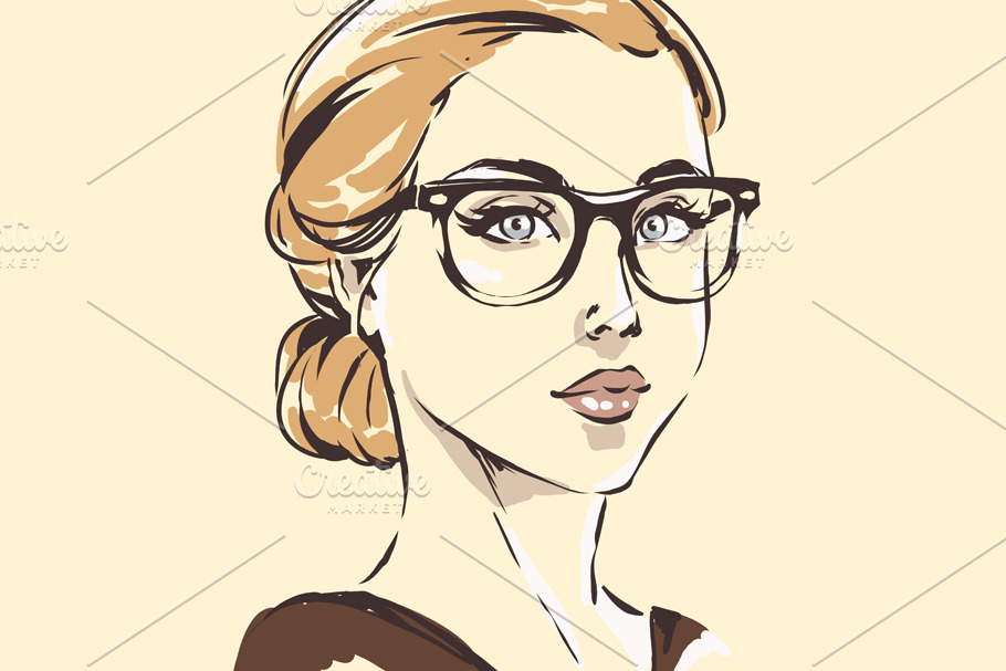 Fashion woman sketch in glasses