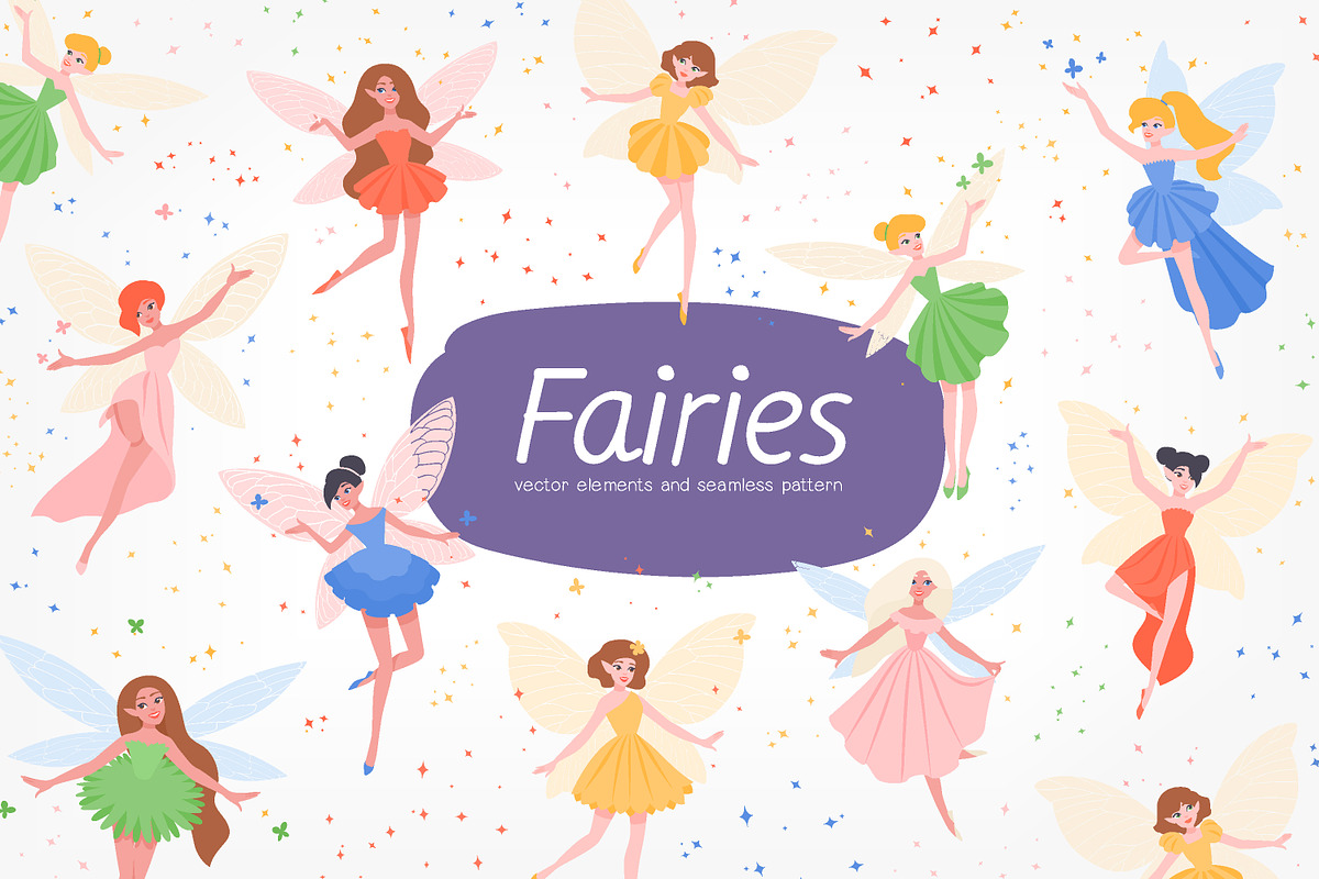 Fairies set and seamless in Illustrations - product preview 8