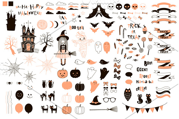 Girl Halloween clipart & pattern set in Illustrations - product preview 2