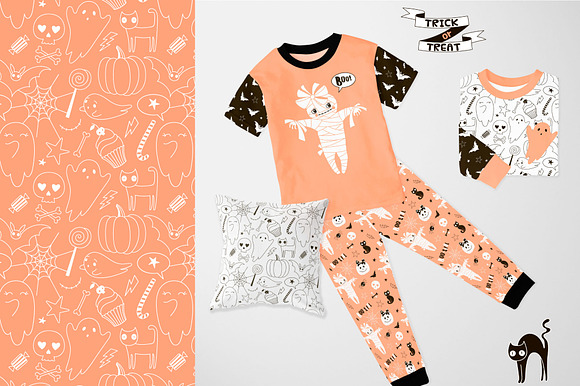 Girl Halloween clipart & pattern set in Illustrations - product preview 6