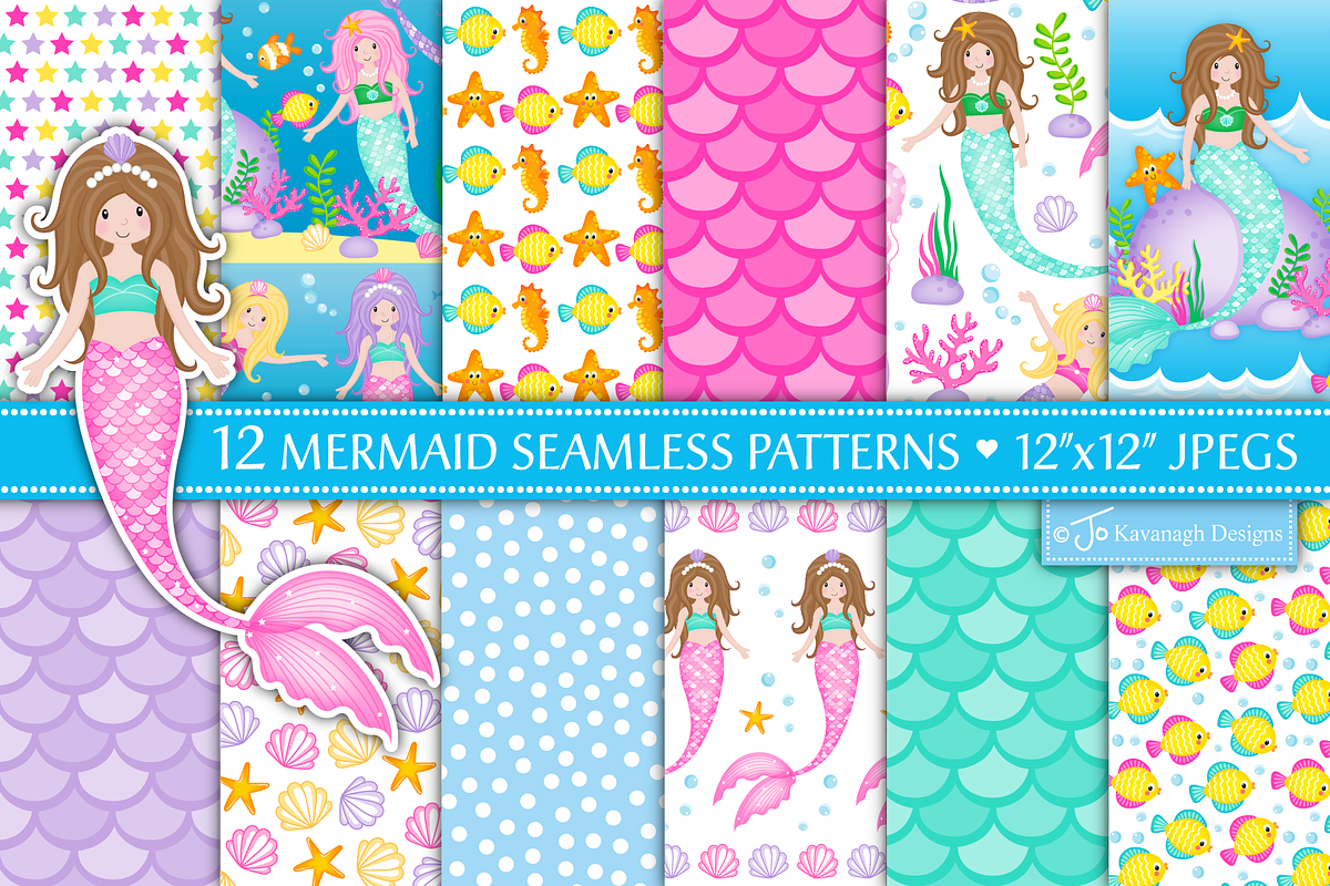 Mermaid Digital Paper, Mermaids -P17 in Patterns - product preview 8