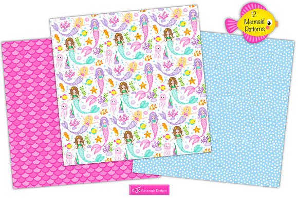 Mermaid Digital Paper, Mermaids -P17 in Patterns - product preview 1