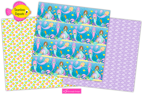 Mermaid Digital Paper, Mermaids -P17 in Patterns - product preview 2