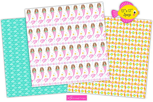 Mermaid Digital Paper, Mermaids -P17 in Patterns - product preview 3
