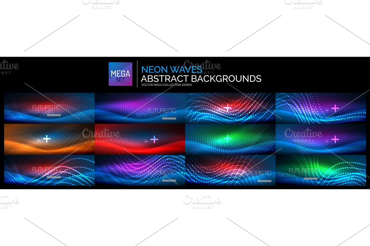 Mega set of blue neon glowing wave in Textures - product preview 8