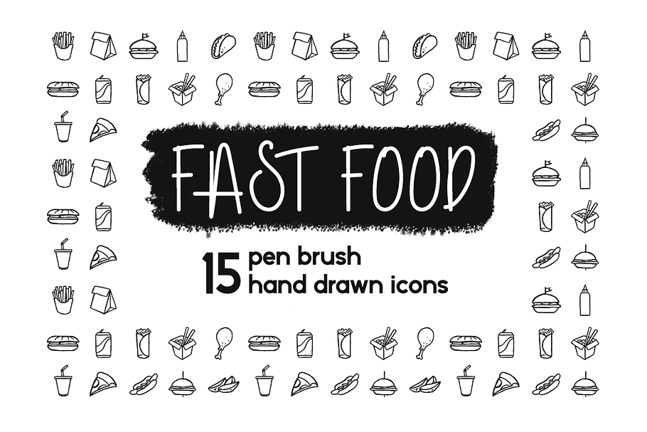Pen Brush Hand Drawn Fast Food Set in Objects - product preview 8