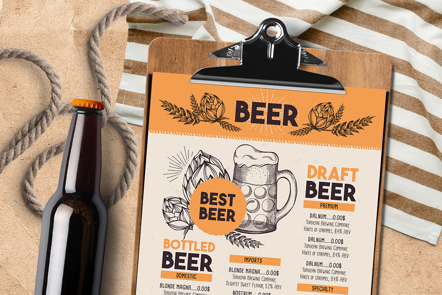 FREE! Trifold + Beer Menu Template in Brochure Templates - product preview 8