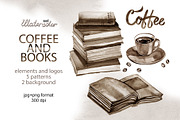 Watercolor coffee and books