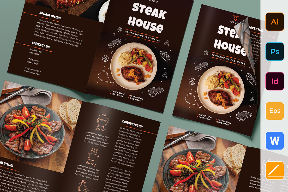 Steak House Brochure Bifold in Brochure Templates - product preview 8