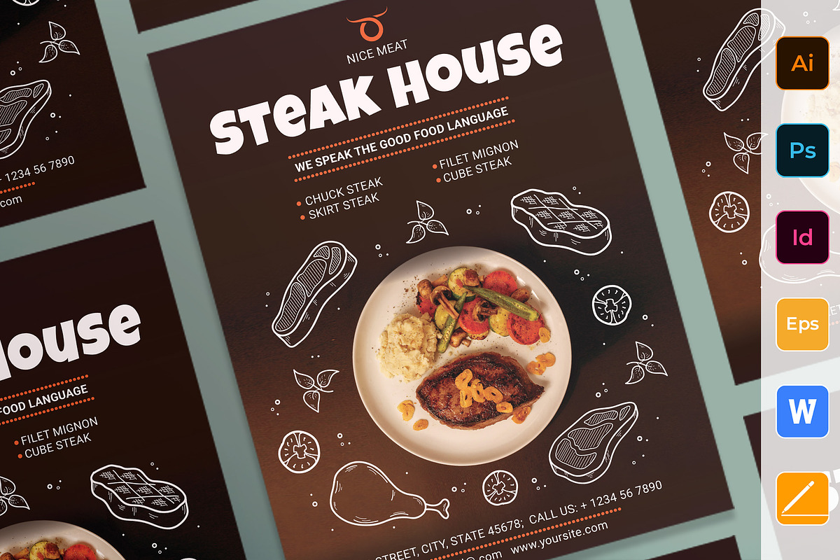 Steak House Poster in Flyer Templates - product preview 8