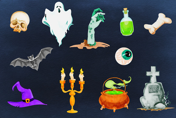 Watercolor Halloween Clipart in Graphics - product preview 1