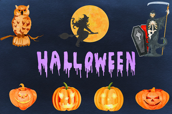 Watercolor Halloween Clipart in Graphics - product preview 2