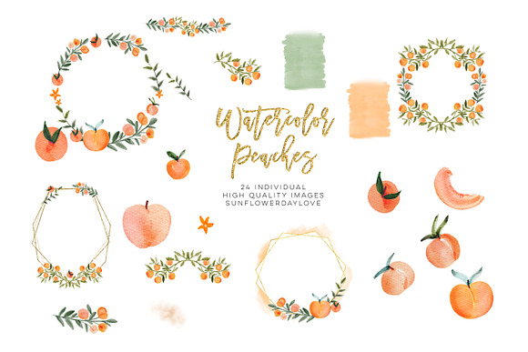 Watercolor Peach Clip Art in Illustrations - product preview 1