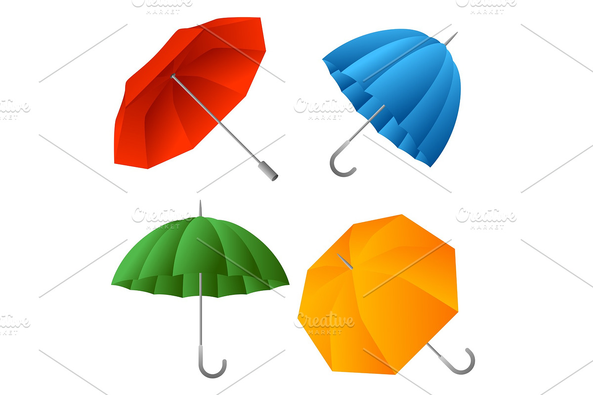 Set of color umbrella. Cartoon in Objects - product preview 8