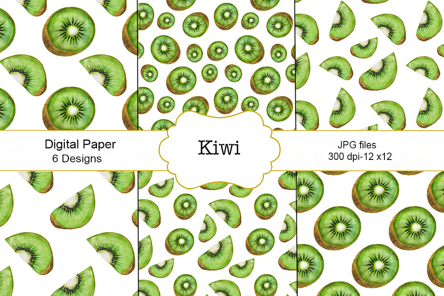 Kiwi fruit pattern Watercolor in Illustrations - product preview 8
