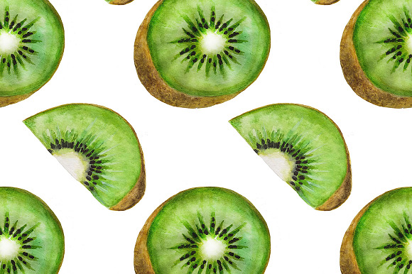 Kiwi fruit pattern Watercolor in Illustrations - product preview 1