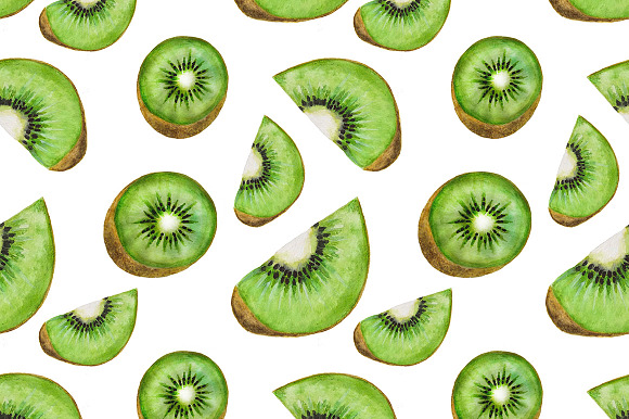 Kiwi fruit pattern Watercolor in Illustrations - product preview 5