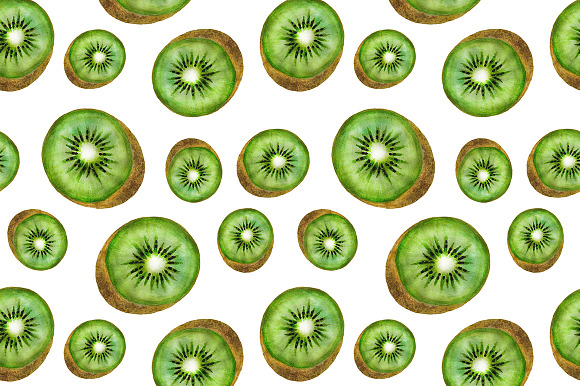 Kiwi fruit pattern Watercolor in Illustrations - product preview 6