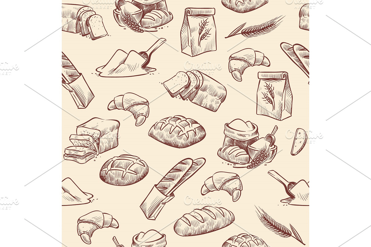 Bakery seamless pattern. Bread in Illustrations - product preview 8