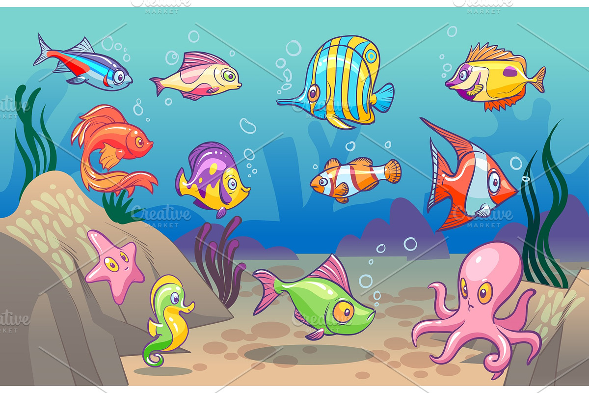 Underwater scene. Cute sea tropical in Illustrations - product preview 8