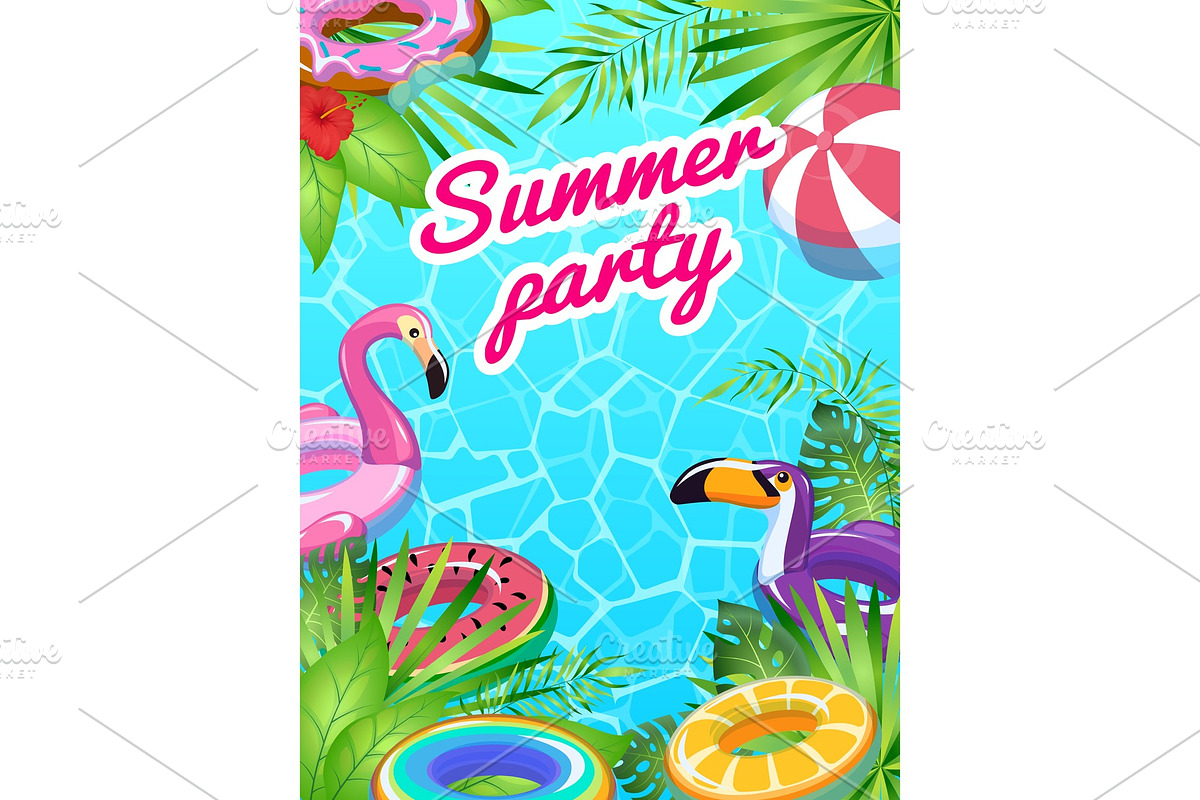 Pool party card. Swim summer in Illustrations - product preview 8