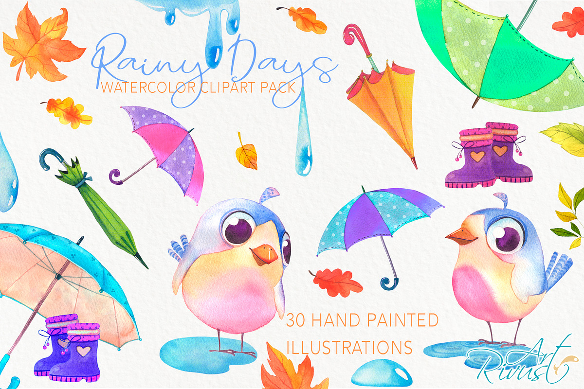 Fall umbrellas and rain clipart in Illustrations - product preview 8