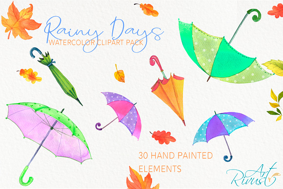 Fall umbrellas and rain clipart in Illustrations - product preview 1