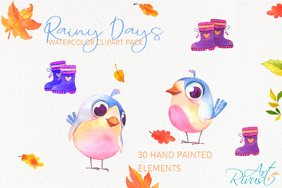 Fall umbrellas and rain clipart in Illustrations - product preview 3