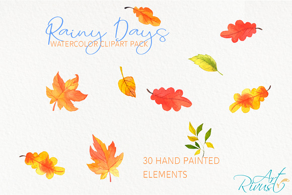 Fall umbrellas and rain clipart in Illustrations - product preview 4