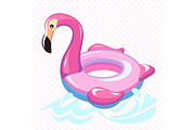 Swimming flamingo. Swim summer water