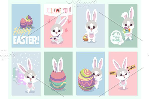 Easter rabbit cards. Baby rabbits
